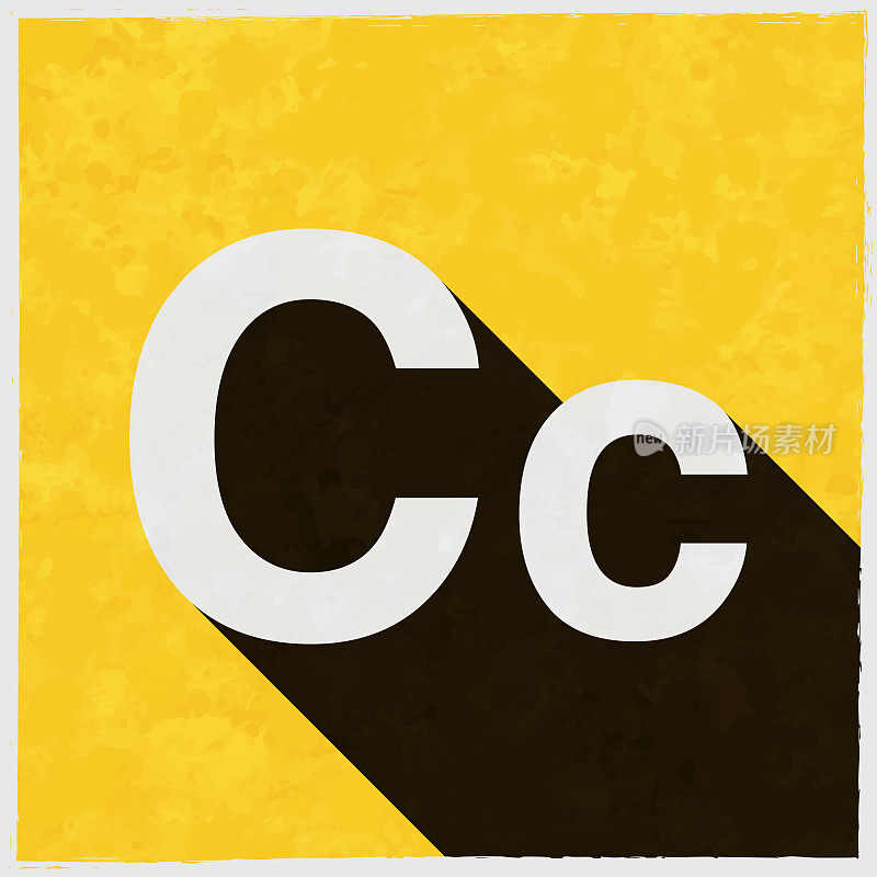 字母C -大写和小写。图标与长阴影的纹理黄色背景